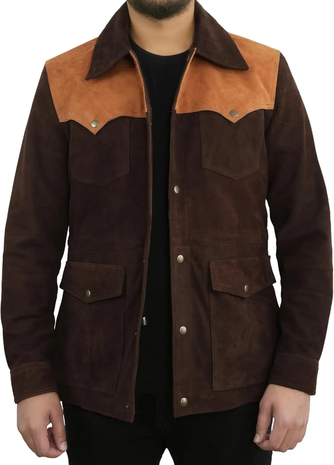 Men's Suede Leather Jacket | Genuine Suede Leather Trucker Jacket Shirt Collar Slim Fit Denim Style