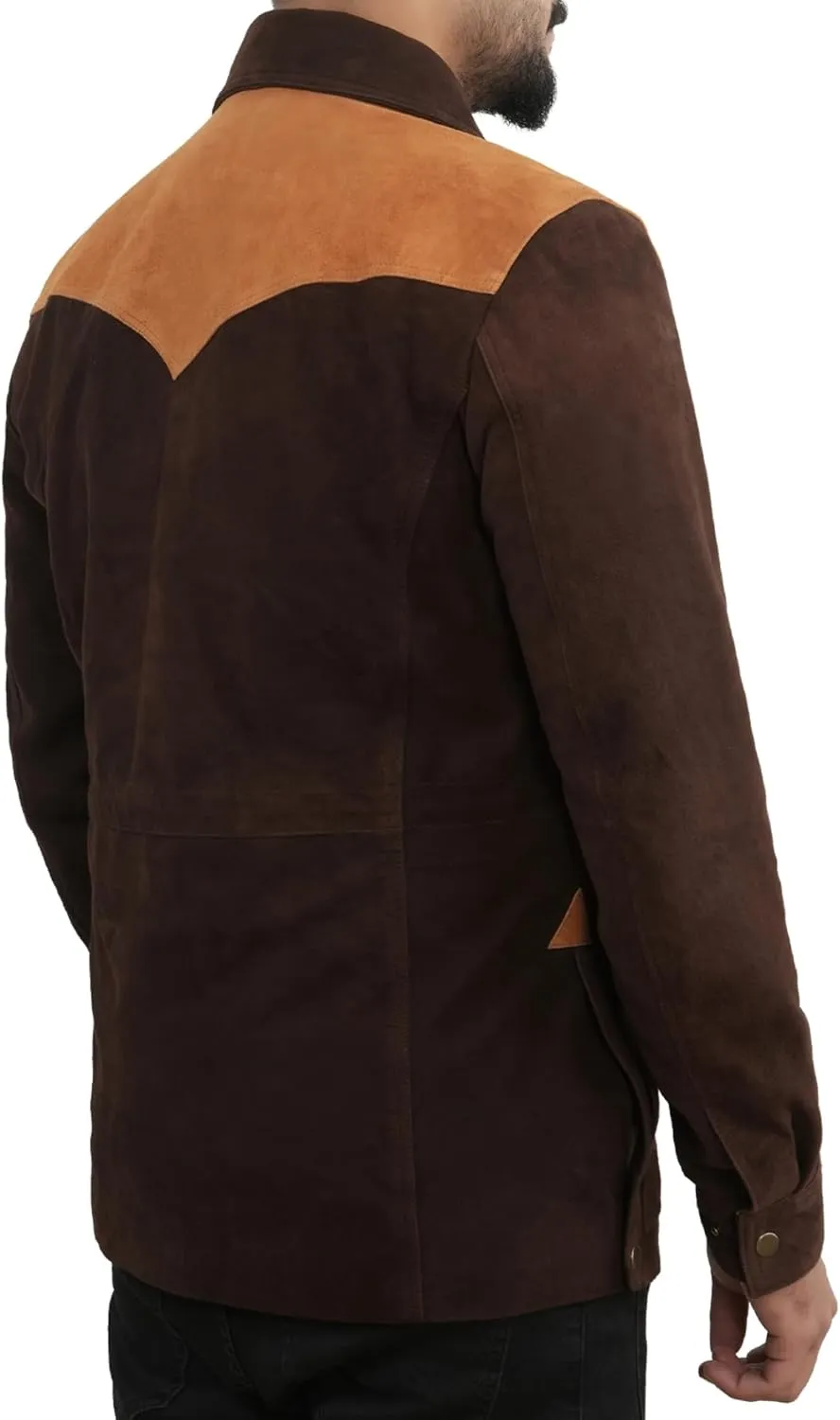 Men's Suede Leather Jacket | Genuine Suede Leather Trucker Jacket Shirt Collar Slim Fit Denim Style
