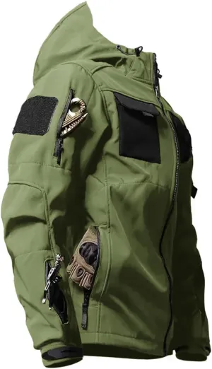 Men's Tactical Soft Shell Jacket Lightweight Water-Resistant Spring Fall Windbreaker Zip up Hooded Coat with Pockets