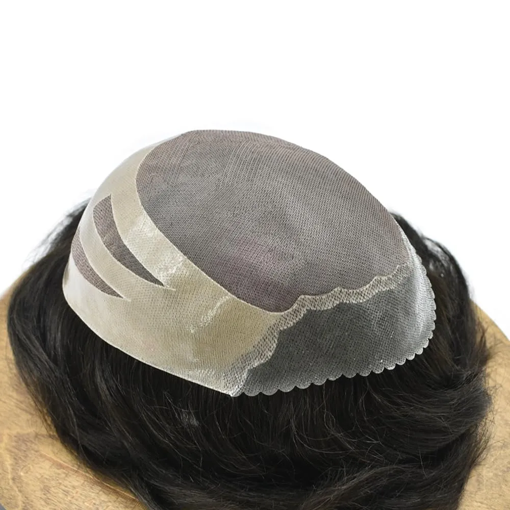 Mens Toupee Wig Human Hair System Replacement for Men Fine Mono Mens Hairpiece Poly PU Skin Hair Unit Prosthesis for Men Durable (8"X10", #1 Jet Black-130% Medium Density)