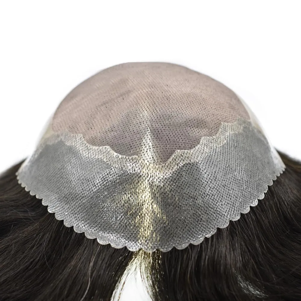 Mens Toupee Wig Human Hair System Replacement for Men Fine Mono Mens Hairpiece Poly PU Skin Hair Unit Prosthesis for Men Durable (8"X10", #1 Jet Black-130% Medium Density)