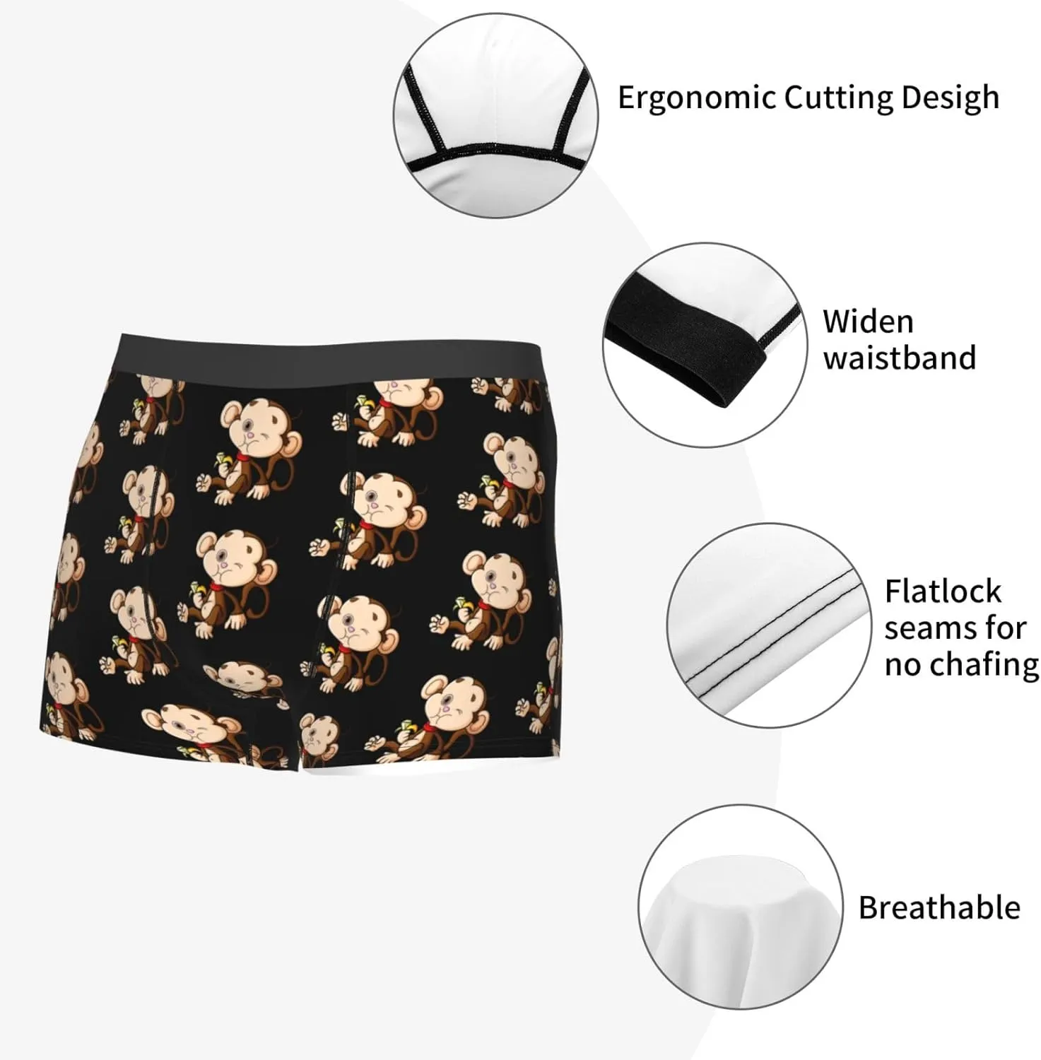 Mens Underwear Naughty Monkey Men's Boxer Briefs Moisture-Wicking Breathable Boxers
