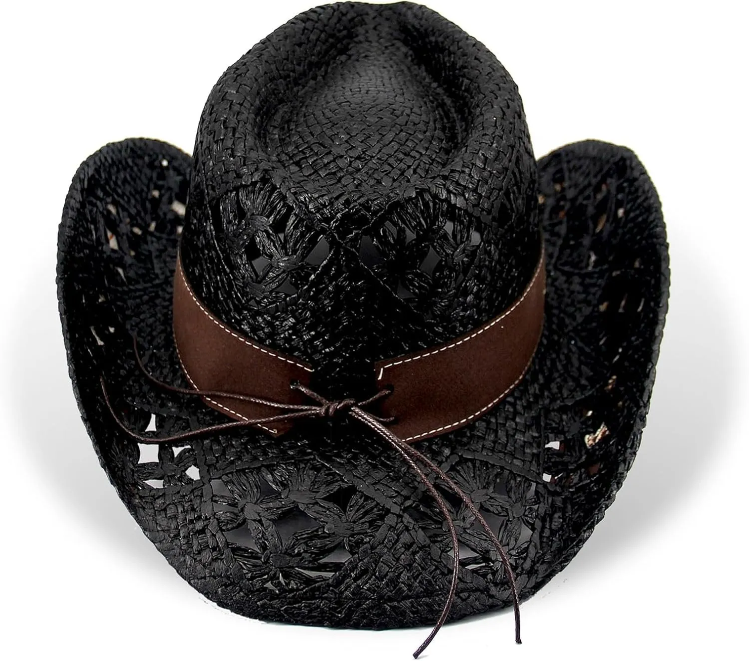 Men's Western Cowboy Hats，Women Cowgirl Straw Hats，Faux Suede Embroidered Sun Hats