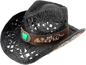 Men's Western Cowboy Hats，Women Cowgirl Straw Hats，Faux Suede Embroidered Sun Hats
