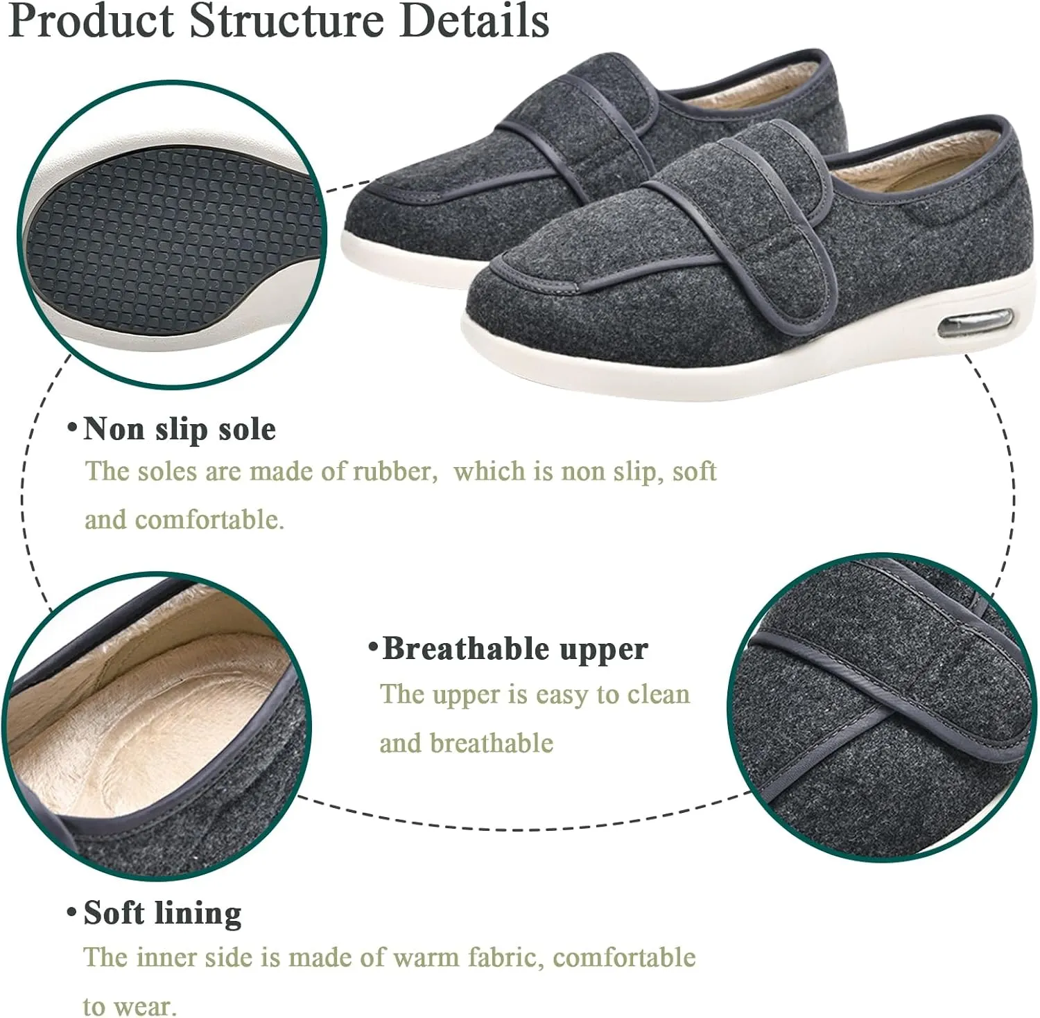 Mens Womens Diabetic Shoes Adjustable, Walking Shoes Wide Lightweight Widening for Elderly Swollen Feet Non Slip, Indoor Outdoor Shoes