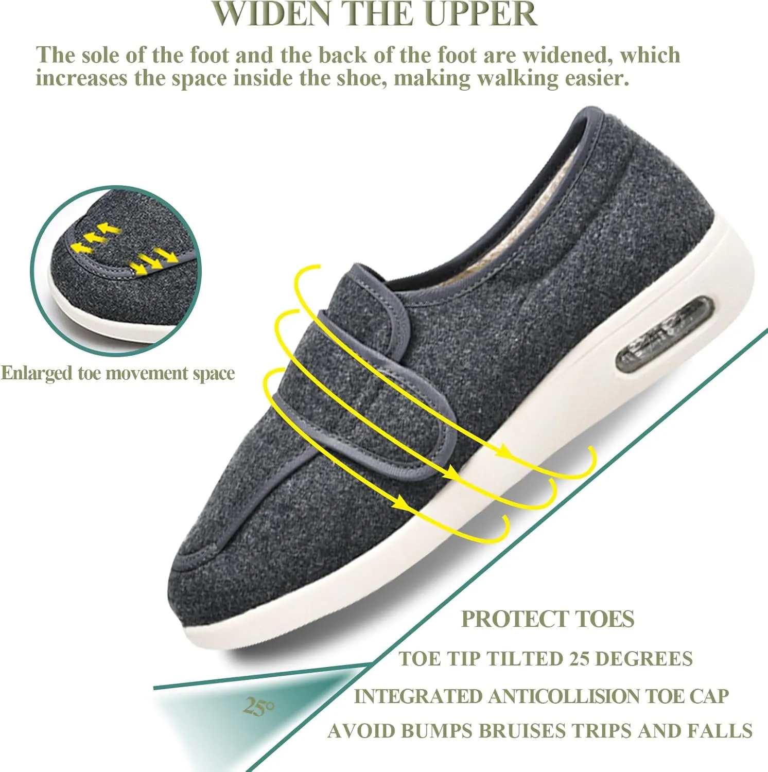 Mens Womens Diabetic Shoes Adjustable, Walking Shoes Wide Lightweight Widening for Elderly Swollen Feet Non Slip, Indoor Outdoor Shoes