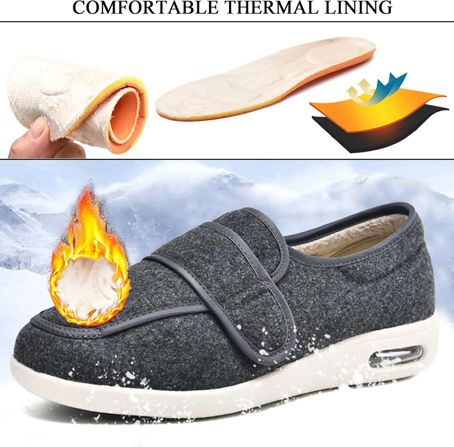 Mens Womens Diabetic Shoes Adjustable, Walking Shoes Wide Lightweight Widening for Elderly Swollen Feet Non Slip, Indoor Outdoor Shoes