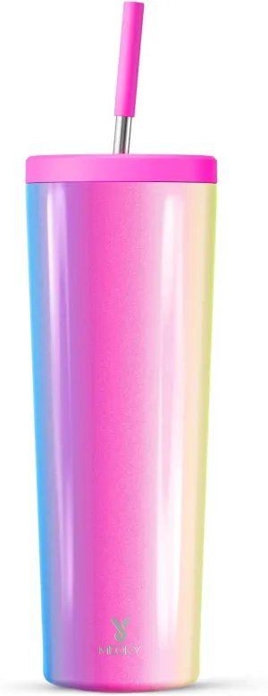 Meoky 30 oz Insulated Tumbler with Lid and Straw, Stainless Steel Vacuum Insulated Tumbler, Keeps Cold for 24 Hours, 100% Leak Proof, Fits in Car Cup Holder (Carnival)