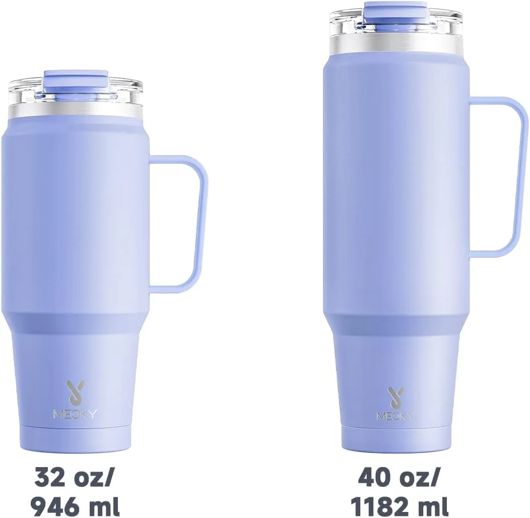 Meoky 32 oz Tumbler with Handle, Insulated Tumbler with Lid and Straw, Stainless Steel Travel Mug, 100% Leak Proof, Keeps Cold for 24 Hours or Hot for 8 Hours, Fits in Car Cup Holder (Lilac)