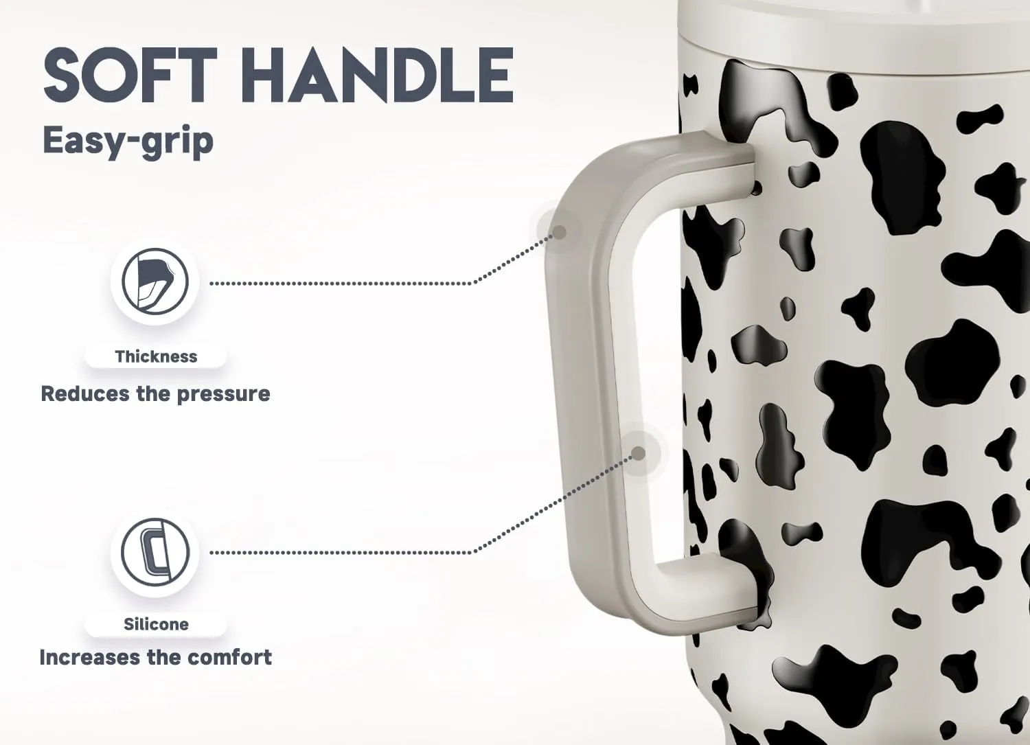 Meoky 40 oz Tumbler with Handle and Straw, Tumbler with Lid and Straw, Insulated Stainless Steel Travel Mug, 100% Leak-proof, Keeps Cold for 34 Hours or Hot for 10 Hours (Cow)
