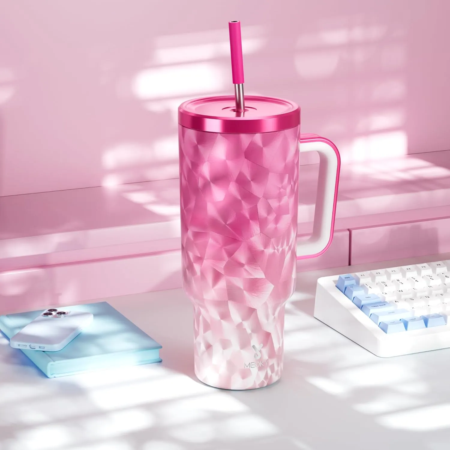 Meoky 40oz Tumbler with Handle for Women: 100% Leakproof Stainless Steel Insulated Tumbler with Lid and Straw for Car Travel Home - Fashion Enthusiasts, Candy