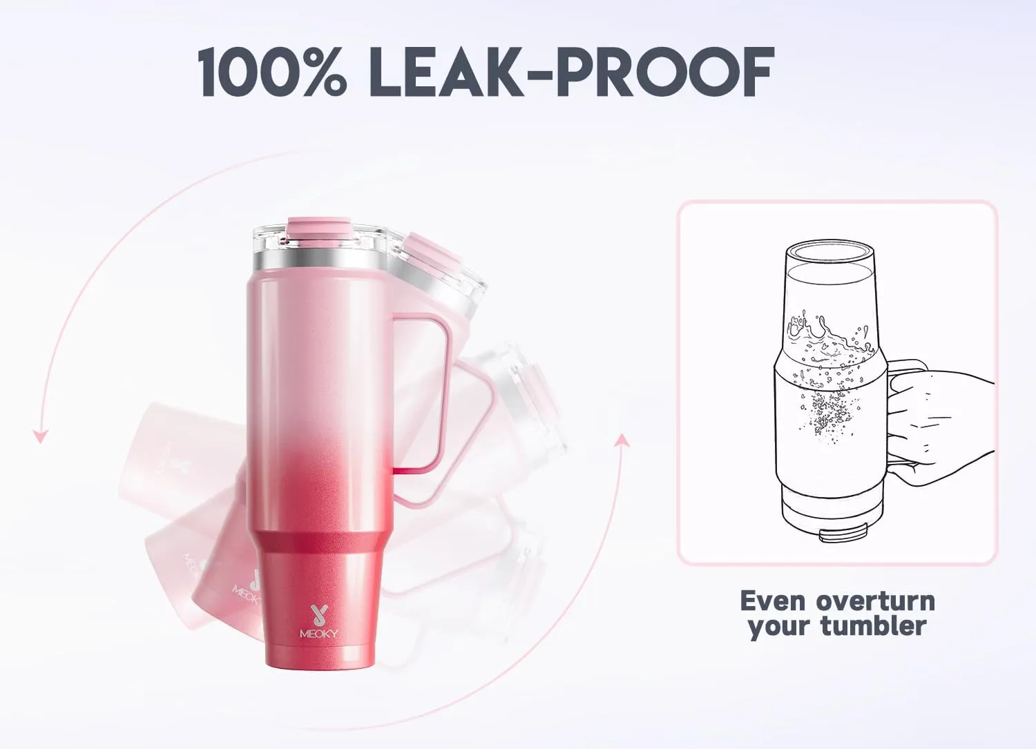 Meoky 40oz Tumbler with Handle, Stainless Steel Travel Mug with 2-in-1 Straw and Sip Lid, Vacuum Insulated Coffee Mug, 100% Leak Proof, Keeps Cold for 34 Hours or Hot for 10 Hours (Flamingo)
