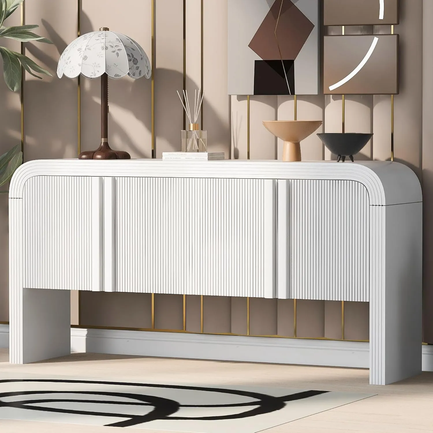 Merax Sideboard Storage Cabinet with Drawers, Wood Console Table for Living Room Hallway Entryway Dining Room, White