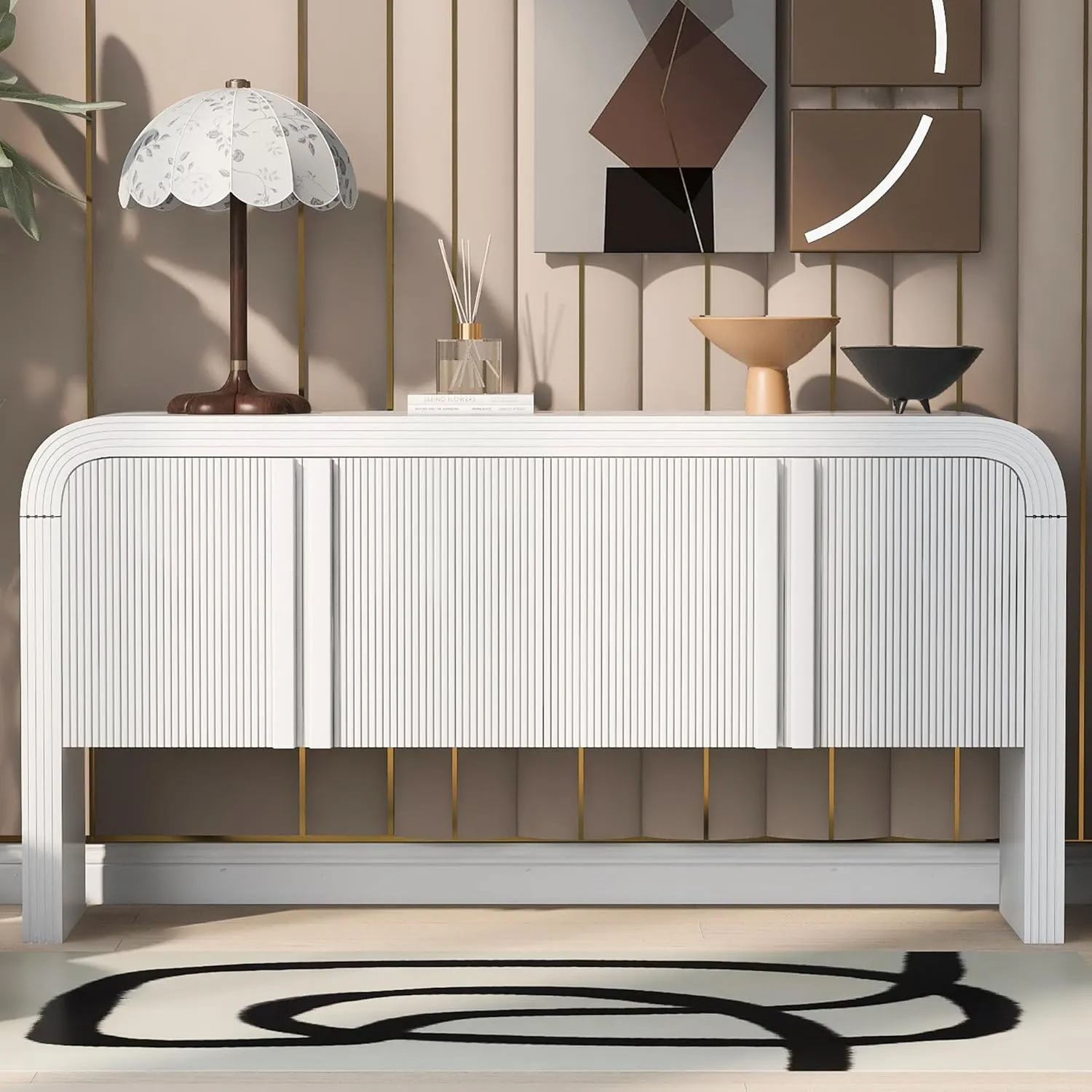 Merax Sideboard Storage Cabinet with Drawers, Wood Console Table for Living Room Hallway Entryway Dining Room, White