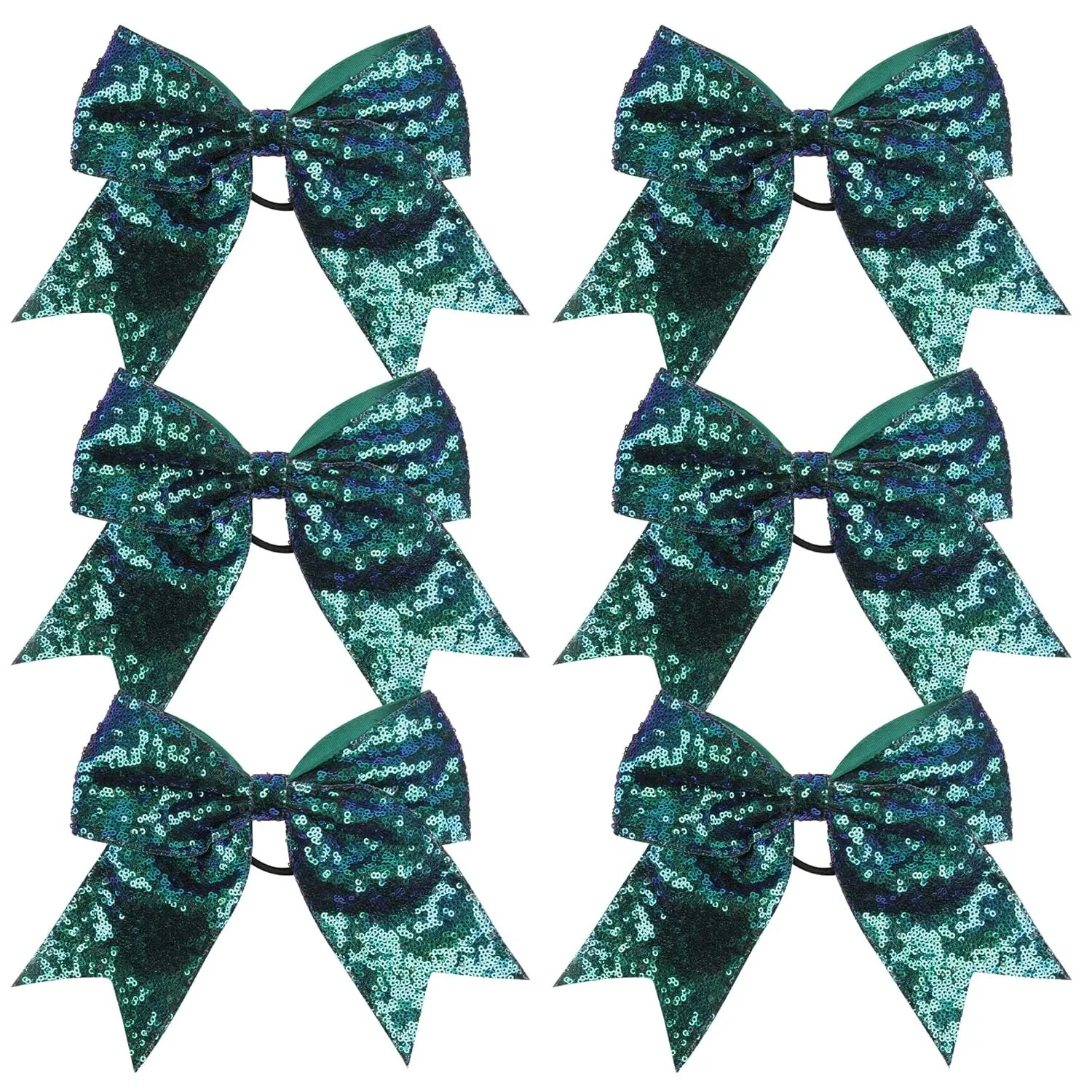 Metallic Sequin and Holographic 8 Inch Jumbo Hair Bow with Cheerleader Tie (Forest Green Sequin)