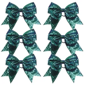 Metallic Sequin and Holographic 8 Inch Jumbo Hair Bow with Cheerleader Tie (Forest Green Sequin)