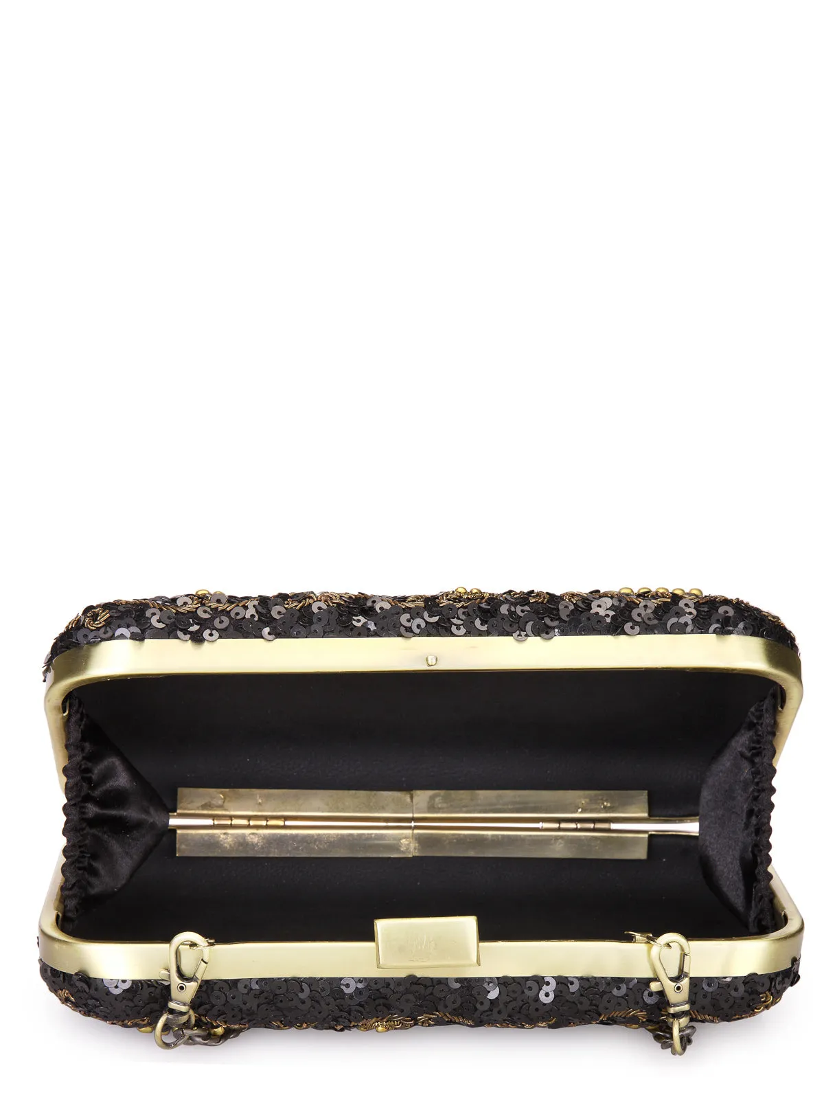 Metallic Thread & Sequins Embellished Box Clutch