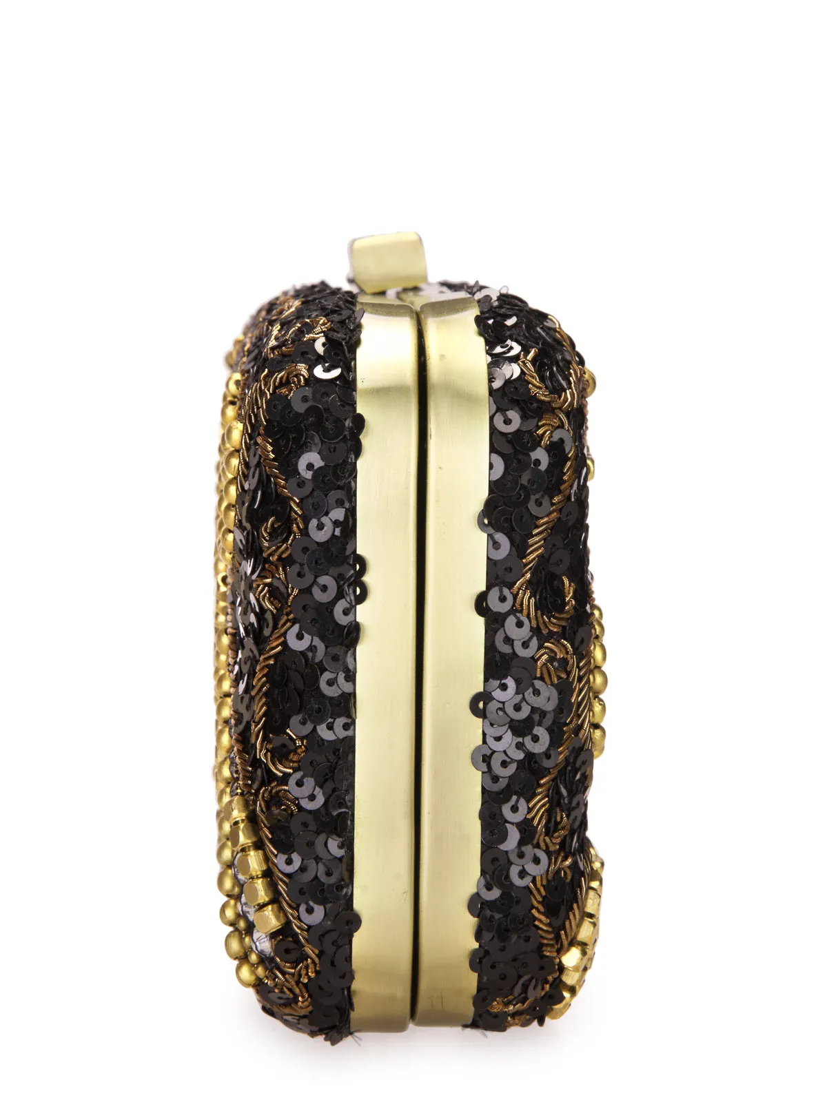 Metallic Thread & Sequins Embellished Box Clutch