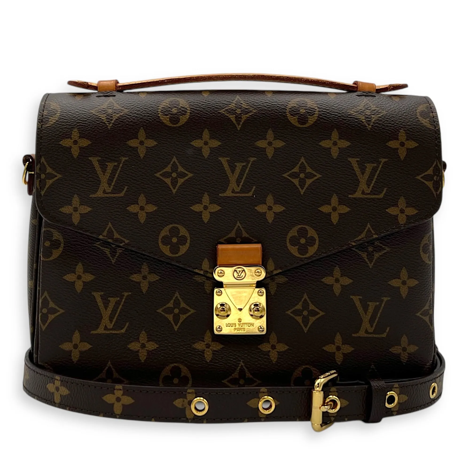 Metis Crossbody Bag Brown in Monogram Coated Canvas, Gold hardware