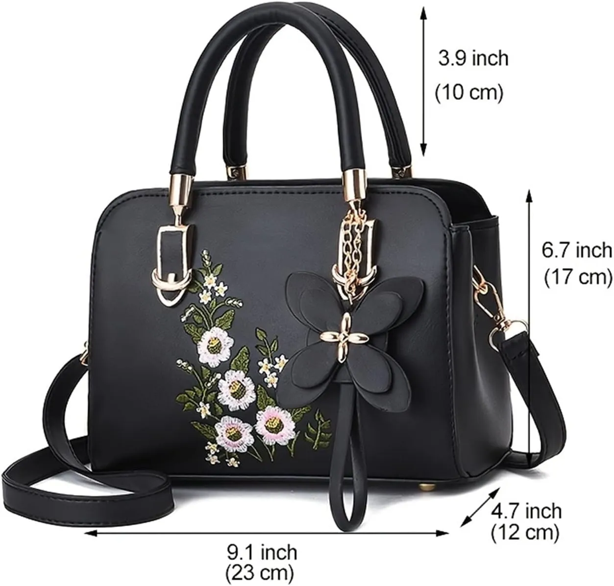 Metro Tote Bag,Elegant Floral Pattern Handbag, Women's Fashion Faux Leather Shoulder Bag, Trendy Double Handle Purse (Color : Green)