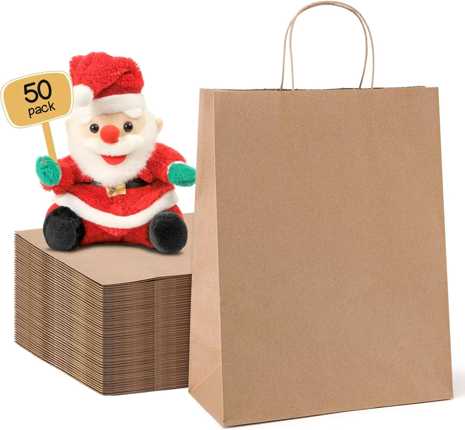 METRONIC Paper Gift Bags 10x5x13, 50pcs Brown Kraft Bags with Handles, Heavy Duty, Eco-friendly, Perfect for Gift Giving, Christmas, DIY, Retail, Merchandise
