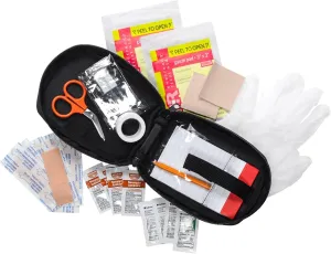 MFASCO Boy Scout Personal First Aid Kit-Compact Black Pouch Attaches to Belt or Bag, Scout-Compliant Supplies, Meets BSA Standards - Mini Emergency Kit for Travel, Hiking, Camping, Outdoor Use 6x4x2.5