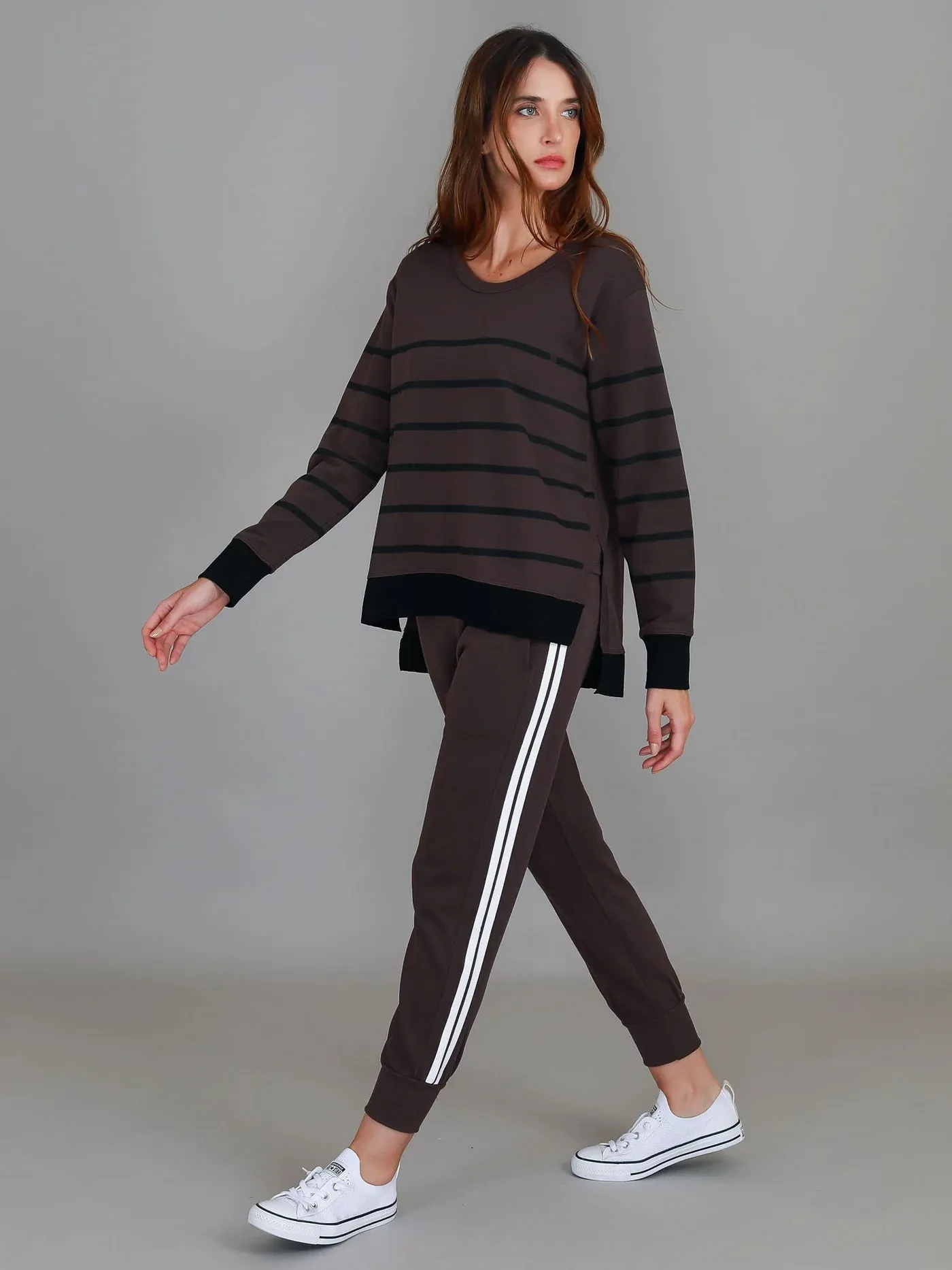 Michelle Stripe Sweatshirt - Truffle