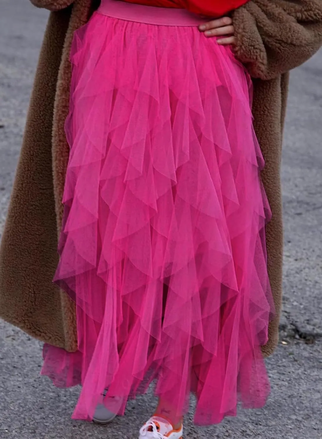 miduo Womens Fashion Casual High Waist Elastic Waist Tutu Ruffle Tiered Tulle Midi Skirts A Line Skirts