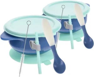 Milisten 2 Sets Suction Cup Bowl Unbreakable Reusable Food Bowls with Lids Straws Ergonomic Design Safe Material Easy to Clean for Snack Mealtime