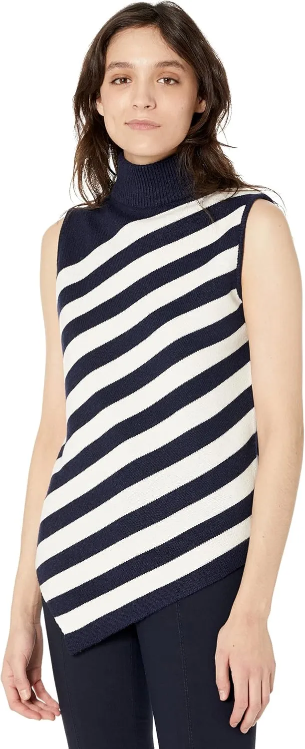 MILLY Stripe Asymmetrical Tank Ecru/Navy MD (US Women's 8-10)