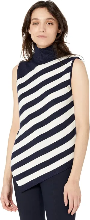 MILLY Stripe Asymmetrical Tank Ecru/Navy MD (US Women's 8-10)