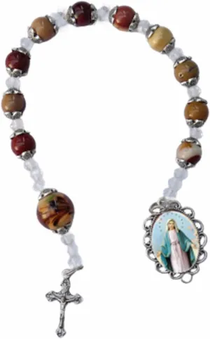Miraculous Medal La Milagrosa Brown Agate Quartz Chaplet Pocket Purse Rosary with Prayer Card Holy Card Available in English and Spanish (ENGLISH)