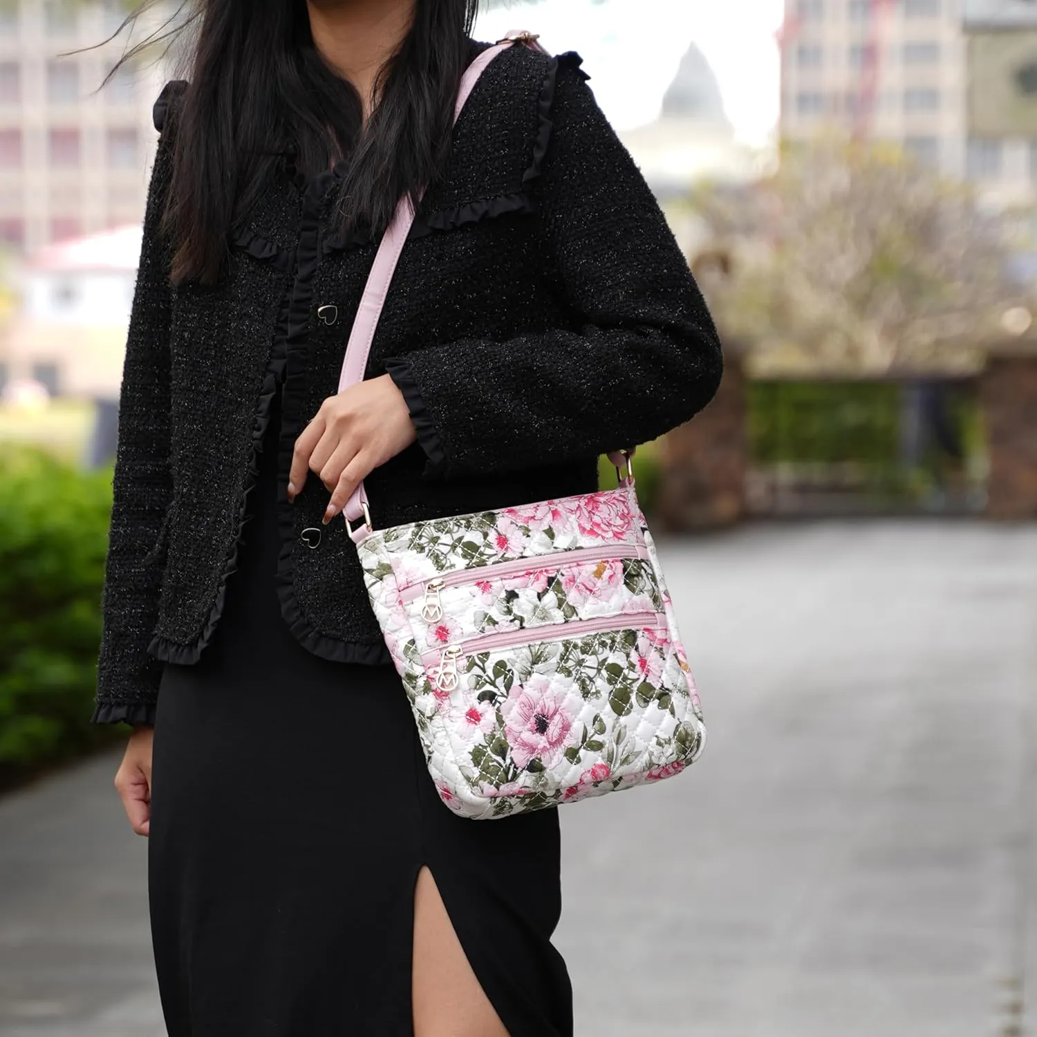 MKF Collection Quilted Crossbody for Women, Cotton Top-Handle Ladies Fashion Daily Crossover Handbag Purse