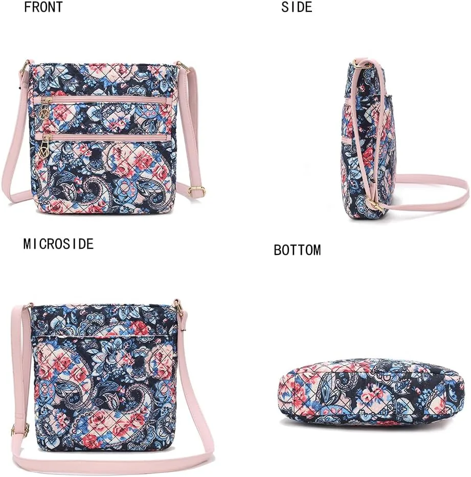 MKF Collection Quilted Crossbody for Women, Cotton Top-Handle Ladies Fashion Daily Crossover Handbag Purse