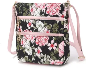 MKF Collection Quilted Crossbody for Women, Cotton Top-Handle Ladies Fashion Daily Crossover Handbag Purse