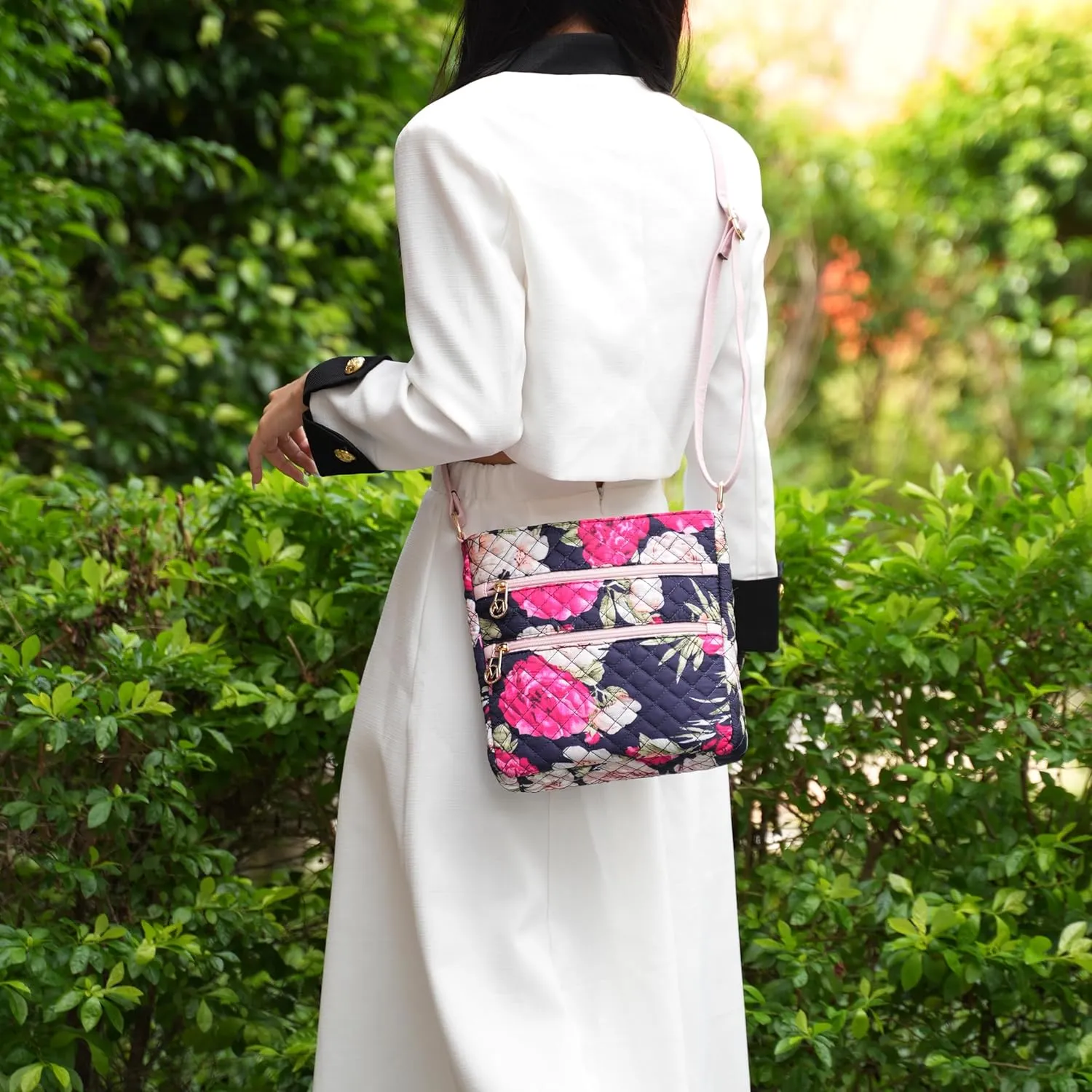 MKF Collection Quilted Crossbody for Women, Cotton Top-Handle Ladies Fashion Daily Crossover Handbag Purse