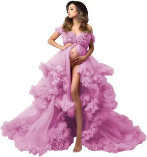 Molisa Tulle Maternity Dress for Photoshoot Puffy Ruffles Bridal Lingerie Bathgown Sheer Baby Shower Pregnancy Gowns