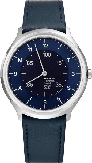 Mondaine MON Helvetica MH1.R2S40.LD Regular Smart Watch | 40 mm Stainless Steel Polished/Dark Navy and Blue/Navy Blue Leather