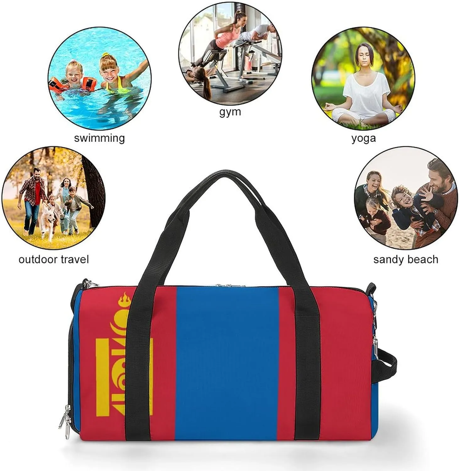 Mongolia Flag Sports Duffle Bag for Boys Girls with Shoe Compartment Overnight