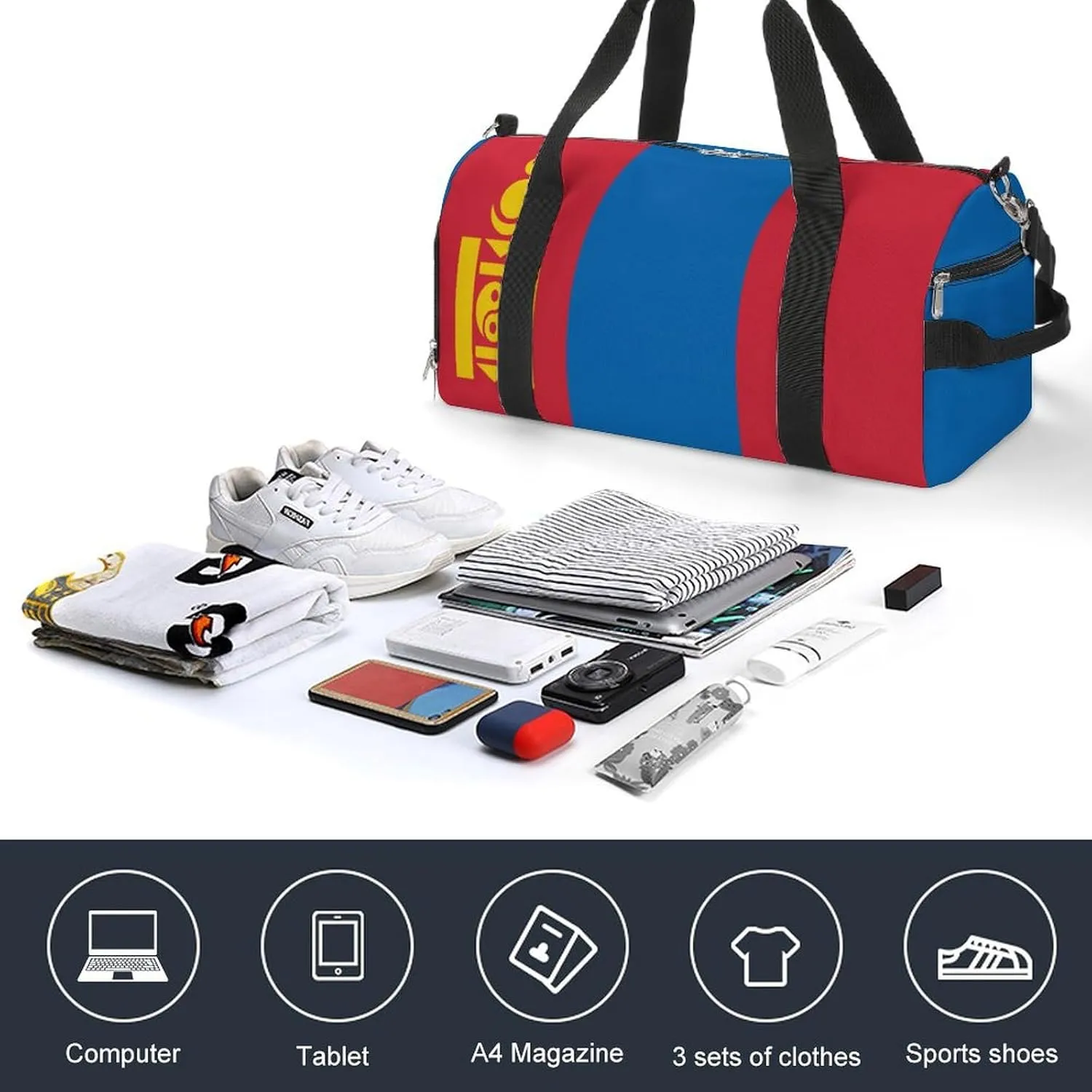 Mongolia Flag Sports Duffle Bag for Boys Girls with Shoe Compartment Overnight