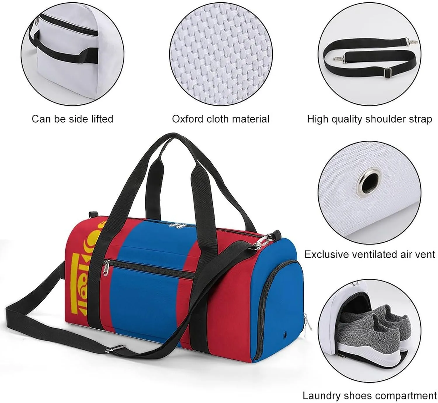 Mongolia Flag Sports Duffle Bag for Boys Girls with Shoe Compartment Overnight