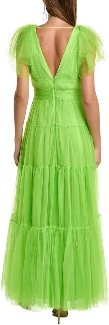 MONIQUE LHUILLIER ML Womens Tiered Tulle Evening Dress