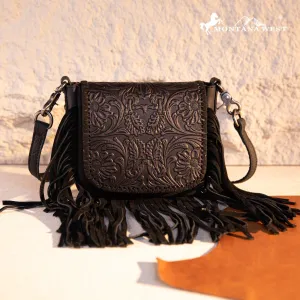 Montana West Genuine Leather Tooled Fringe Crossbody Bag