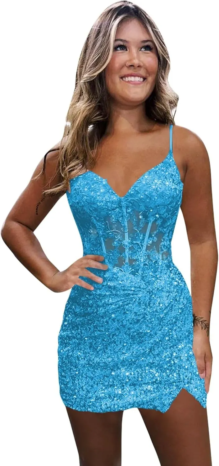 Monvelli Appliques Sparkly Sequin Homecoming Dresses 2025 for Teens Short Bodycon Prom Cocktail Party Gowns