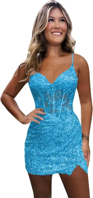 Monvelli Appliques Sparkly Sequin Homecoming Dresses 2025 for Teens Short Bodycon Prom Cocktail Party Gowns