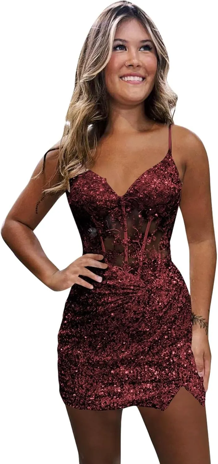 Monvelli Appliques Sparkly Sequin Homecoming Dresses 2025 for Teens Short Bodycon Prom Cocktail Party Gowns