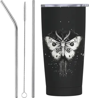 Moth Tumbler with Lid and Straw 20 OZ Stainless Steel Travel Coffee Mug Double Wall Insulated Cup Leakproof for Car Sports Cafe Office