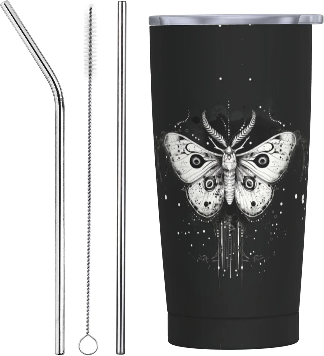 Moth Tumbler with Lid and Straw 20 OZ Stainless Steel Travel Coffee Mug Double Wall Insulated Cup Leakproof for Car Sports Cafe Office