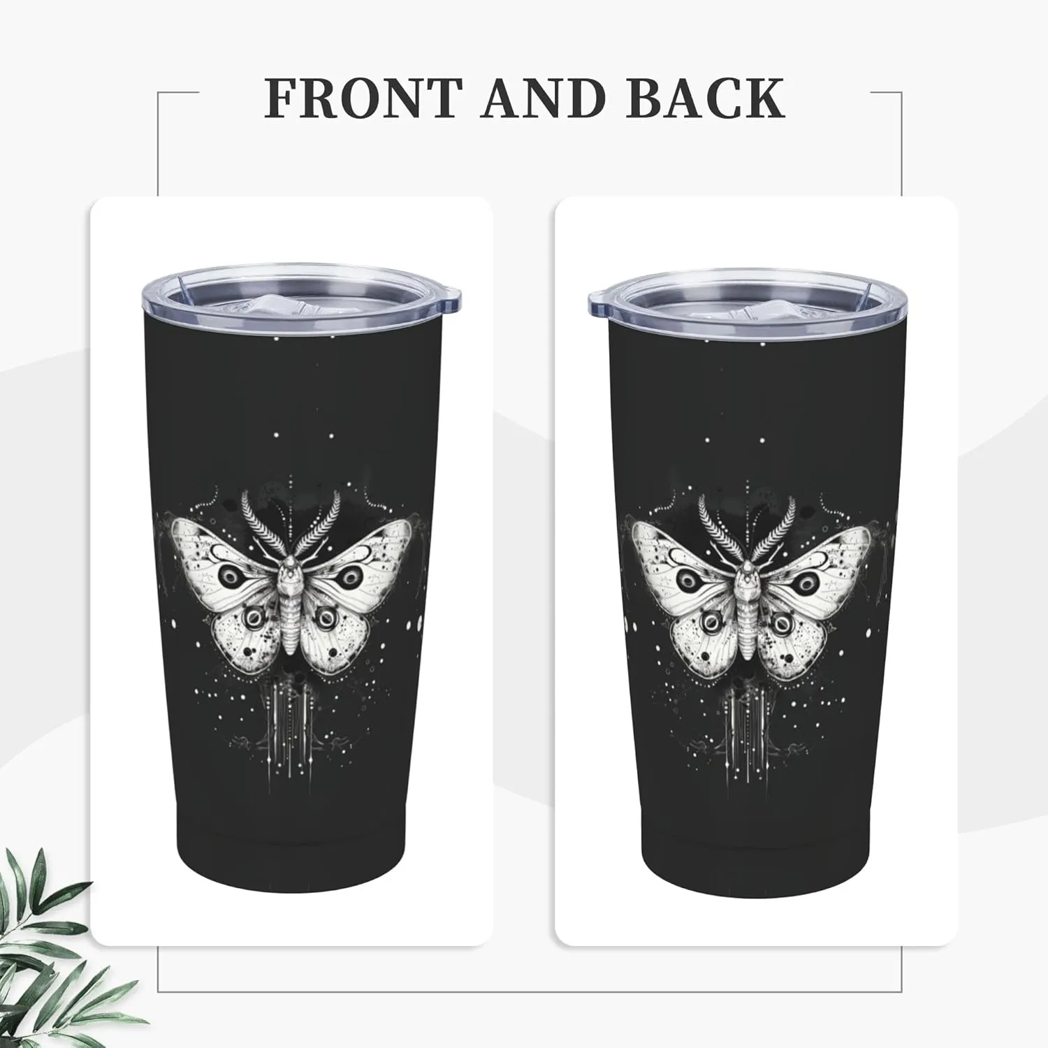 Moth Tumbler with Lid and Straw 20 OZ Stainless Steel Travel Coffee Mug Double Wall Insulated Cup Leakproof for Car Sports Cafe Office
