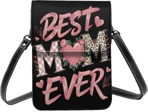 Mother's Day Floral Hearts Leather Crossbody Cell Phone Purse Small Wallet Bags Adjustable Phone Bag for Women